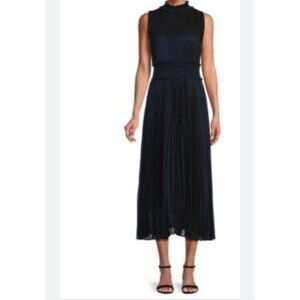 Nanette Lepore Pleated Midi Dress Women’s Size 12 Very Black Navy NWT